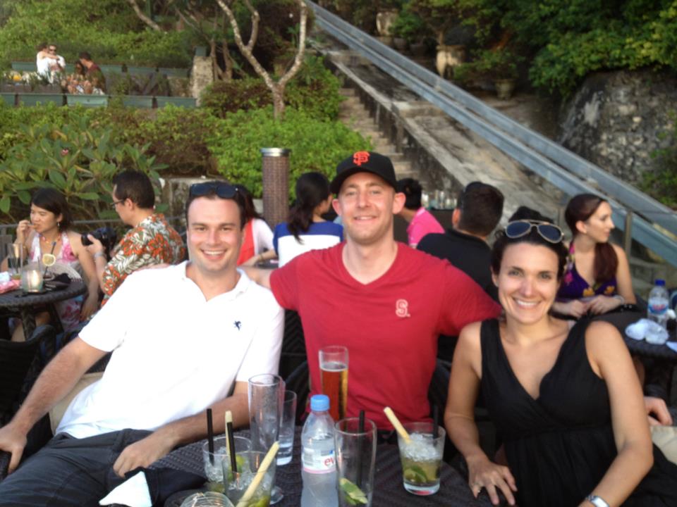 Mike Orazi, left, visited Bali with classmates Carlo Pedrazzini and Kristen Fanarakis following a Singapore Immersion through UNC's online MBA program