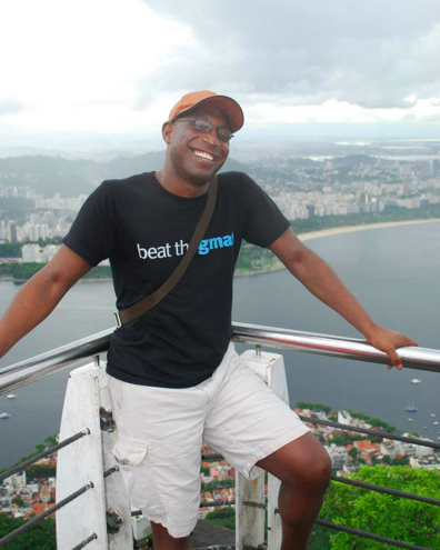 Richard Battle-Baxter sports his Beat the GMAT shirt in Brazil during his second-year Spring Break Trek