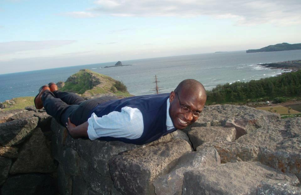  Richard Battle-Baxter shows his fun side by "planking" on Jeju Island during a trek to East Asia