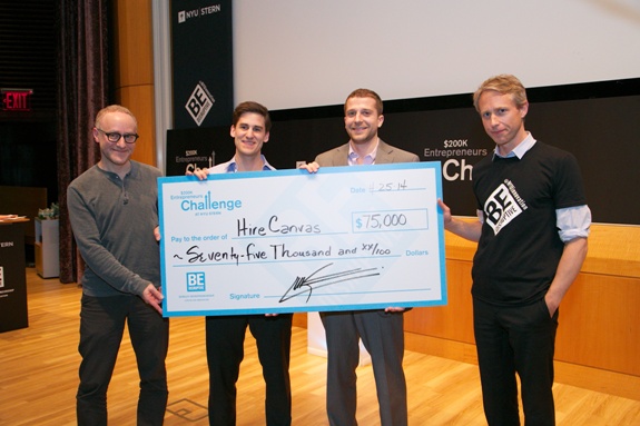 Scott and business partner Kevin George HireCanvasare presented with $75,000 in the final round of the Entrepreneurs Challenge 