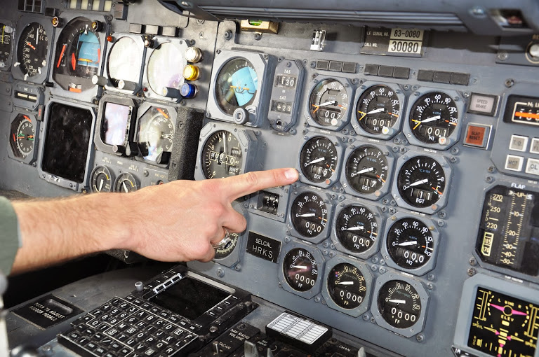 Image of control panel of the cockpit of a plane 