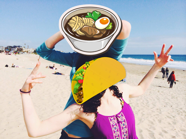 I'm the one with the taco in front of her face. (It seems pointless to hide because you could easily Google me, but hey.)