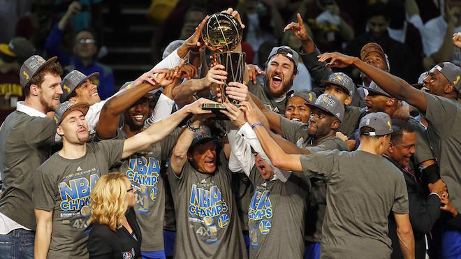 The Golden State Warriors after claiming last year's NBA championship