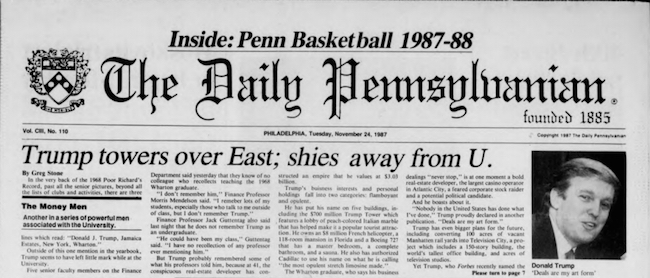 A Daily Pennsylvanian article from 1987 highlights how Donald Trump left little lasting impact on university faculty