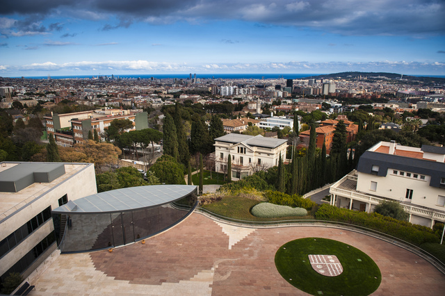 Aereal photo of Barcelona from above the roof of the IESE Business School campus.