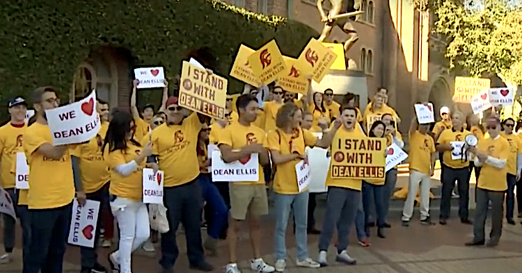 USC students and alumni protest the decision to dismiss Marshall Dean Jim Ellis