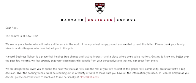 college acceptance letter harvard