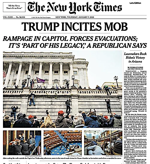 The front page of The New York Times on Jan. 7, 2021