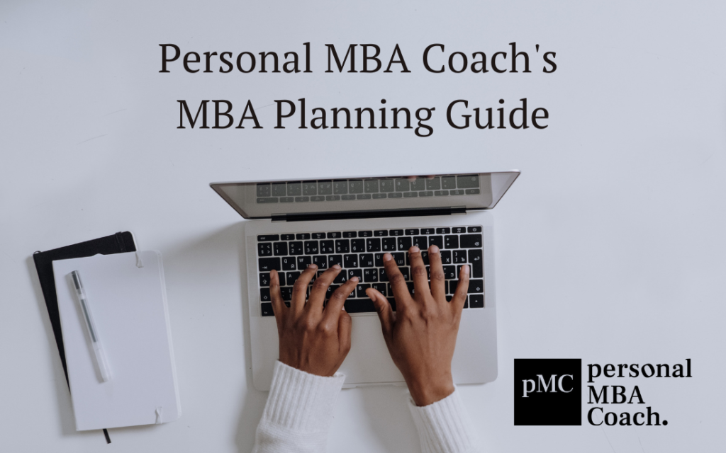 Hands typing on a keyboard underneath the title, Personal MBA Coach's MBA Planning Guide