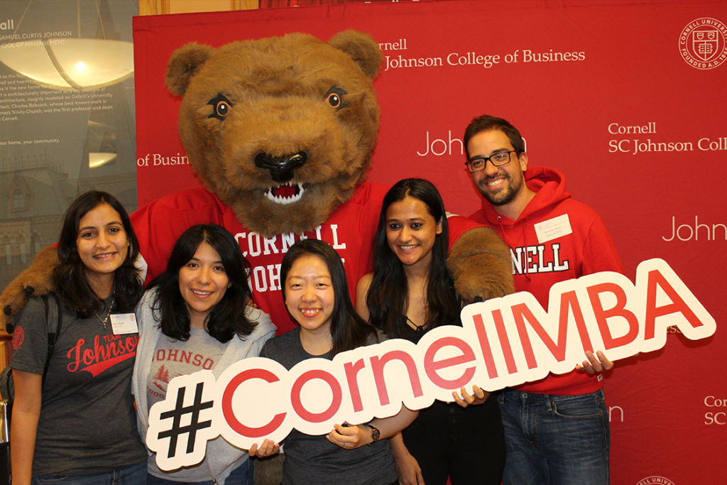 Cornell University MBAs with mascot